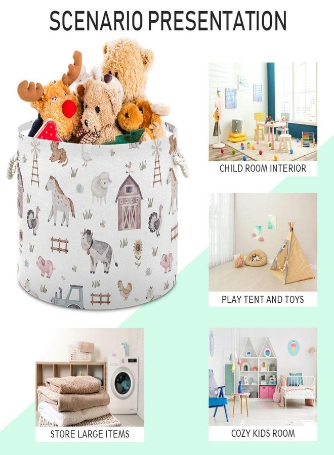Burbuja Farm Animals Round Storage Basket with Cotton Rope Handles, Laundry Basket for Blankets, Nursery, Living Room Decoration - Image 5
