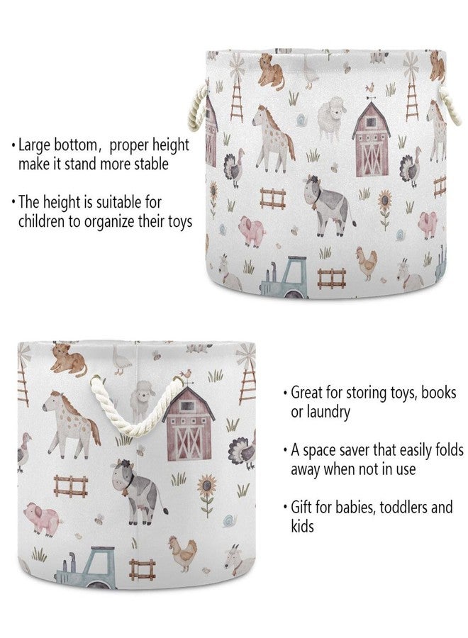 Burbuja Farm Animals Round Storage Basket with Cotton Rope Handles, Laundry Basket for Blankets, Nursery, Living Room Decoration - Image 3