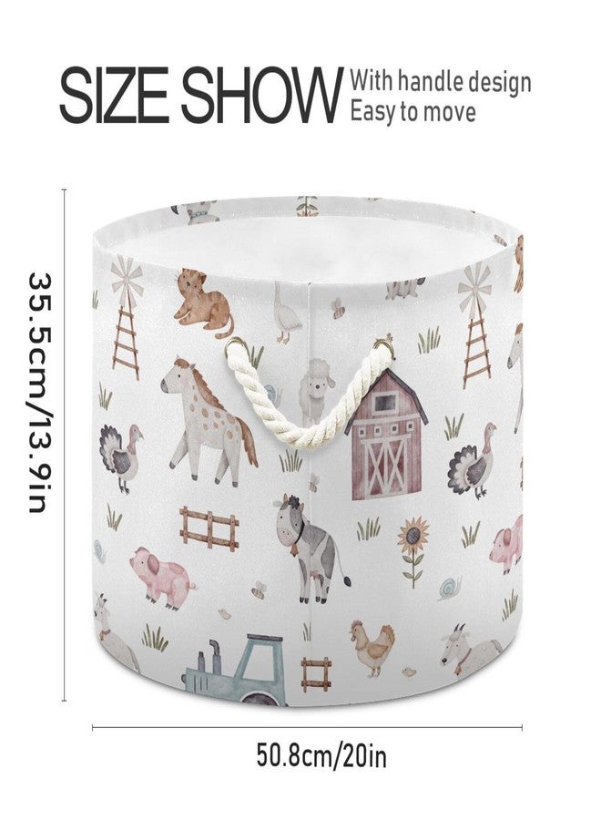 Burbuja Farm Animals Round Storage Basket with Cotton Rope Handles, Laundry Basket for Blankets, Nursery, Living Room Decoration - Image 2