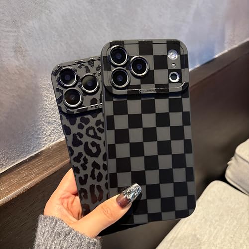 Jusnfu for iPhone 17 Pro Case 6.3 Inch 2025, Aesthetic Checkered Goth Phone Case for Women Girls Men, Slim Silicone Protective Phone Cover for iPhone 17 Pro, Black Checkered - Image 2
