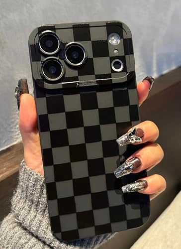 Jusnfu for iPhone 17 Pro Case 6.3 Inch 2025, Aesthetic Checkered Goth Phone Case for Women Girls Men, Slim Silicone Protective Phone Cover for iPhone 17 Pro, Black Checkered - Image 1