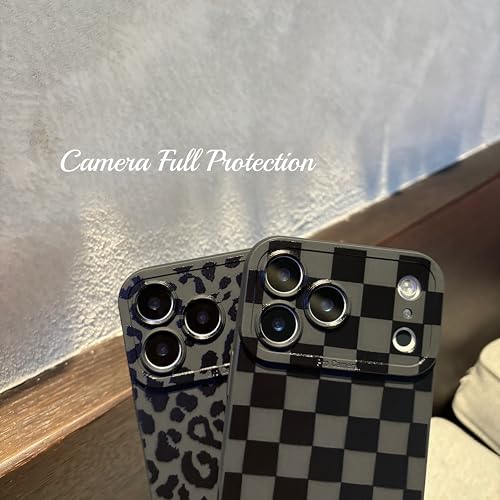 Jusnfu for iPhone 17 Pro Case 6.3 Inch 2025, Aesthetic Checkered Goth Phone Case for Women Girls Men, Slim Silicone Protective Phone Cover for iPhone 17 Pro, Black Checkered - Image 3