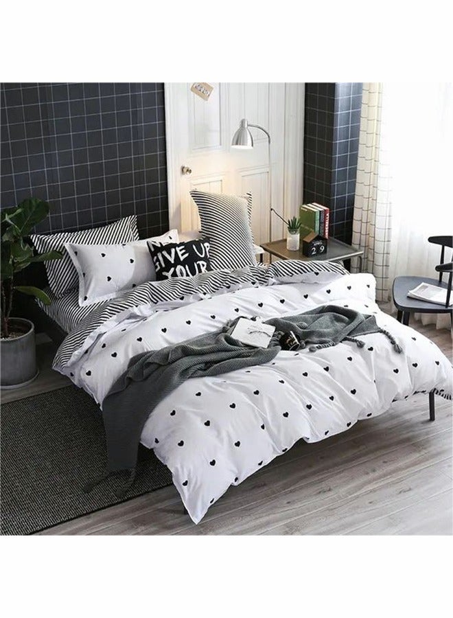 4 قطعة مجموعة الفراش الناعمة أبيض وأسود لطيف على شكل غطاء لحاف - Image 1