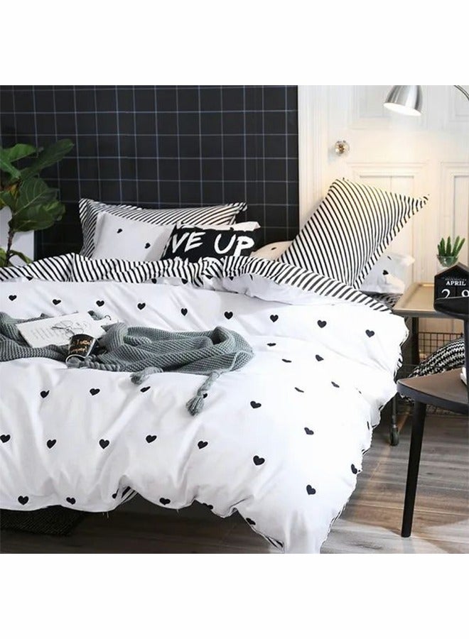 4 قطعة مجموعة الفراش الناعمة أبيض وأسود لطيف على شكل غطاء لحاف - Image 5