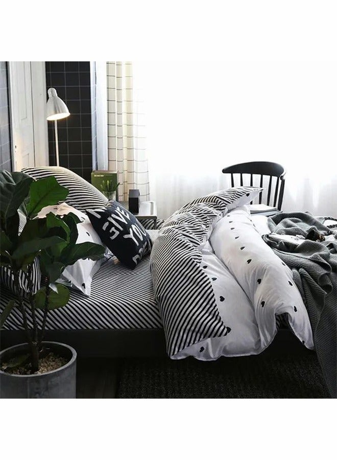4 قطعة مجموعة الفراش الناعمة أبيض وأسود لطيف على شكل غطاء لحاف - Image 3