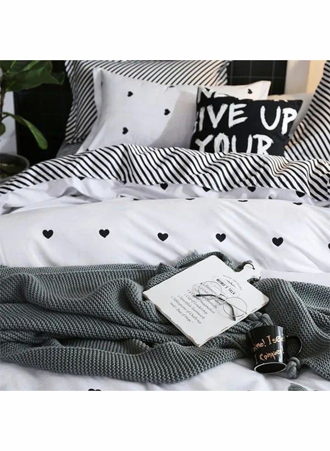 4 قطعة مجموعة الفراش الناعمة أبيض وأسود لطيف على شكل غطاء لحاف - Image 2