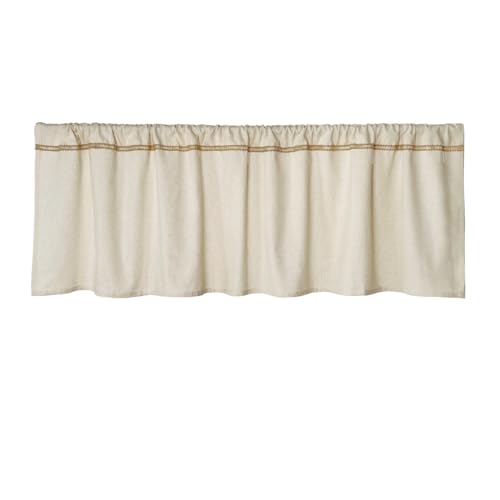 Oindec Cotton Linen Valance for Windows with Burlap Lace Trim Rustic Farmhouse 20 inch Kitchen Valance Rod Pocket Neutral Short Curtain Topper Window Treatment - Image 1