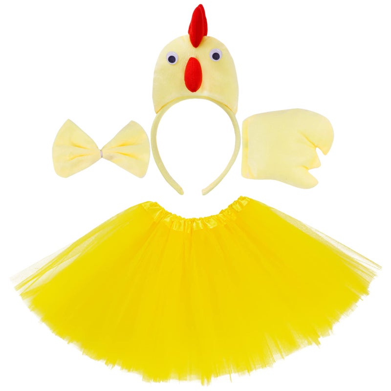 Jmkcoz Chicken 3D Animal Costume 3D Chick Headband Bowtie Tail Tutu Set for Halloween Christmas Cosplay Party