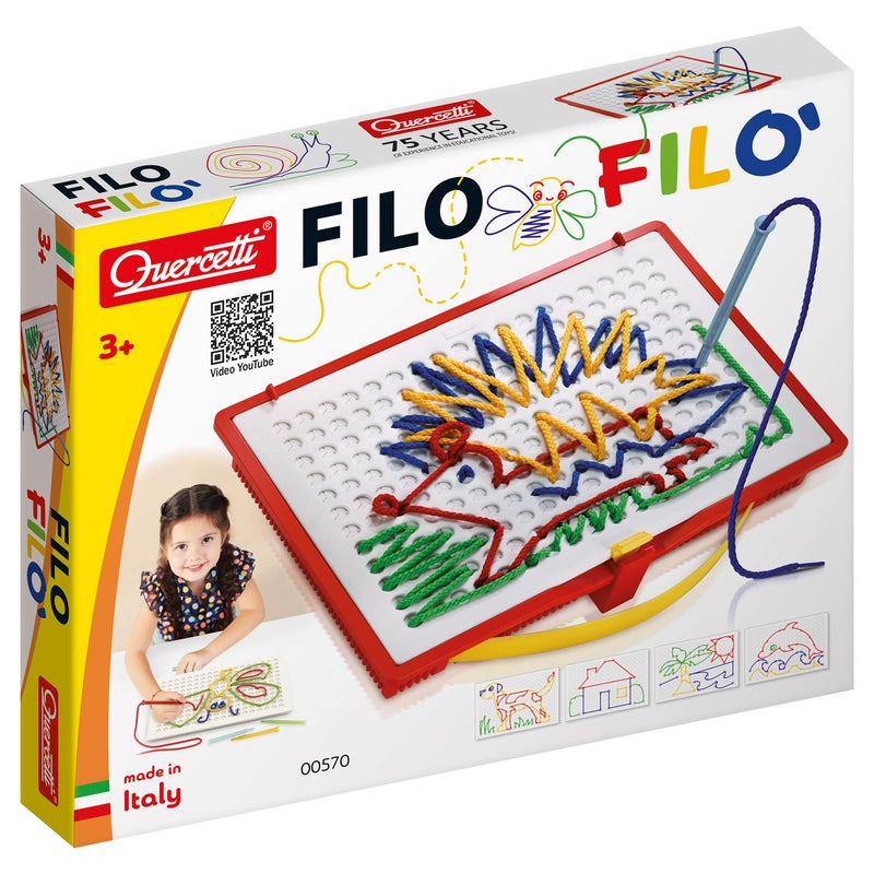 Quercetti Filo Play Set A Novel Lacing Tool with 18 Pattern Templates to Create Art with String for Ages 4 and Up Made in Italy - Image 2