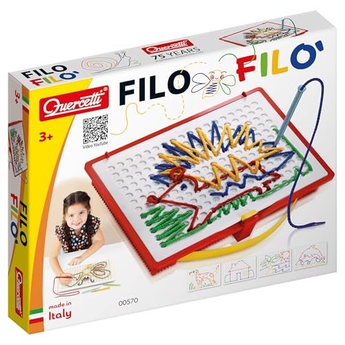 Quercetti Filo Play Set A Novel Lacing Tool with 18 Pattern Templates to Create Art with String for Ages 4 and Up Made in Italy - Image 1