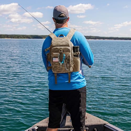 Piscifun Fishing Tackle Backpack with Rod Gear Holder Lightweight Outdoor WaterResistant Fishing Shoulder Storage Bag with Protective Rain Cover Khaki Camouflage - Image 3