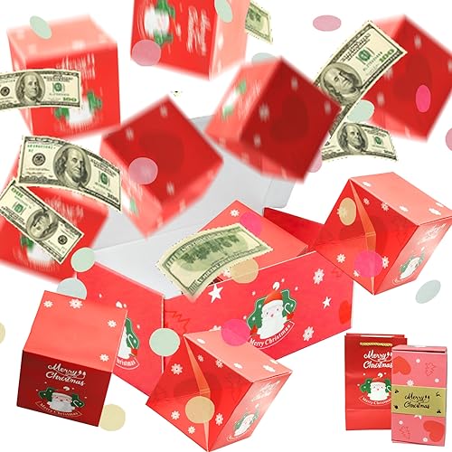 CANIPHA Surprise Gift Box Explosion for Money Merry Christmas with Confetti Boxes Cash Money Presents 10 Bouncing BoxesRed - Image 1