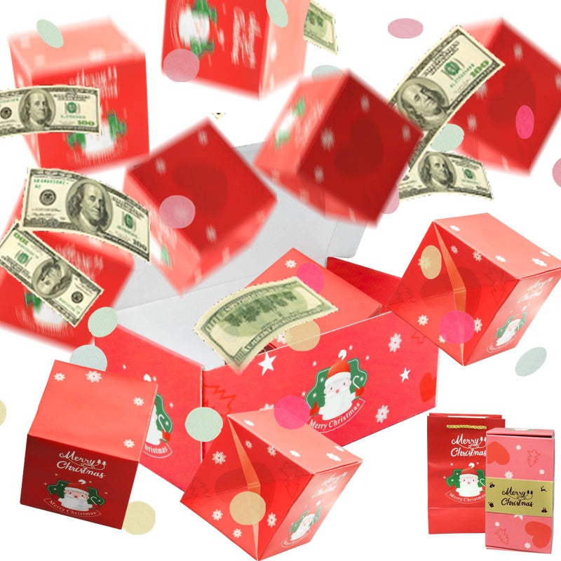 CANIPHA Surprise Gift Box Explosion for Money Merry Christmas with Confetti Boxes Cash Money Presents 10 Bouncing BoxesRed - Image 2