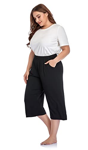 ZERDOCEAN Women's Plus Size Modal Stretchy Relaxed Lounge Capris with Pockets Black 4X - Image 5