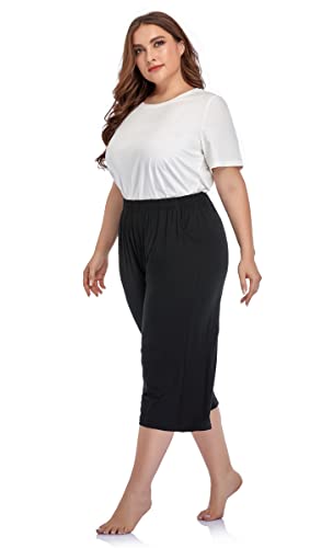 ZERDOCEAN Women's Plus Size Modal Stretchy Relaxed Lounge Capris with Pockets Black 4X - Image 4