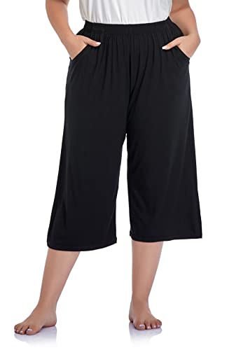ZERDOCEAN Women's Plus Size Modal Stretchy Relaxed Lounge Capris with Pockets Black 4X - Image 1