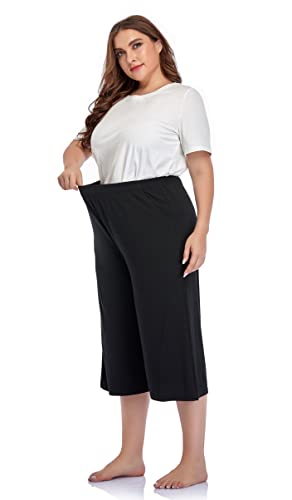 ZERDOCEAN Women's Plus Size Modal Stretchy Relaxed Lounge Capris with Pockets Black 4X - Image 2