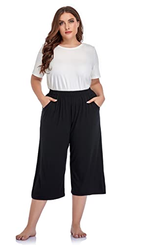ZERDOCEAN Women's Plus Size Modal Stretchy Relaxed Lounge Capris with Pockets Black 4X - Image 3