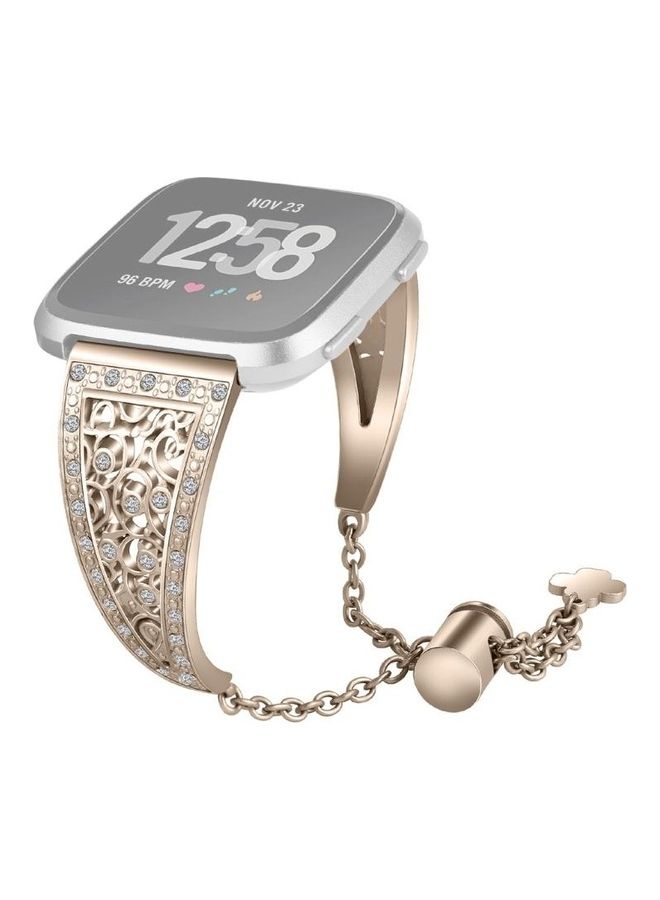 NIBEMINENT Flower Shape Metal Diamond-studded Chain Wristband For Fitbit Versa Retro Gold - Image 1