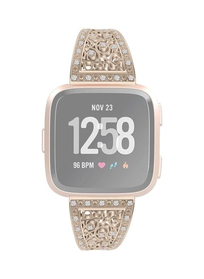 NIBEMINENT Flower Shape Metal Diamond-studded Chain Wristband For Fitbit Versa Retro Gold - Image 2