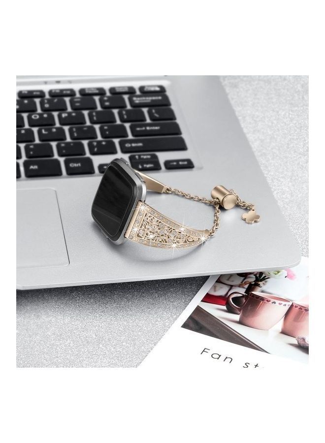 NIBEMINENT Flower Shape Metal Diamond-studded Chain Wristband For Fitbit Versa Retro Gold - Image 4