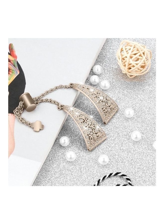 NIBEMINENT Flower Shape Metal Diamond-studded Chain Wristband For Fitbit Versa Retro Gold - Image 3