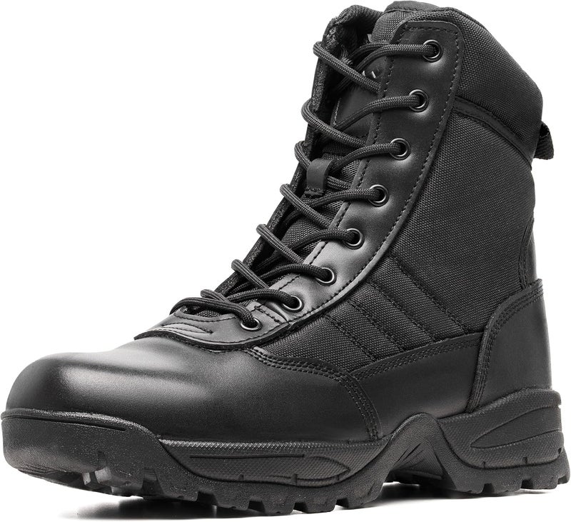 WIDEWAY Men's Military Tactical Combat Boots with Side Zipper - 8 Inch, Black - Image 1