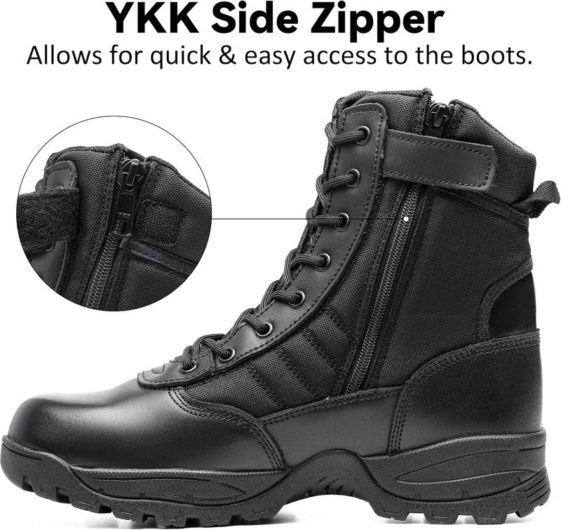 WIDEWAY Men's Military Tactical Combat Boots with Side Zipper - 8 Inch, Black - Image 2