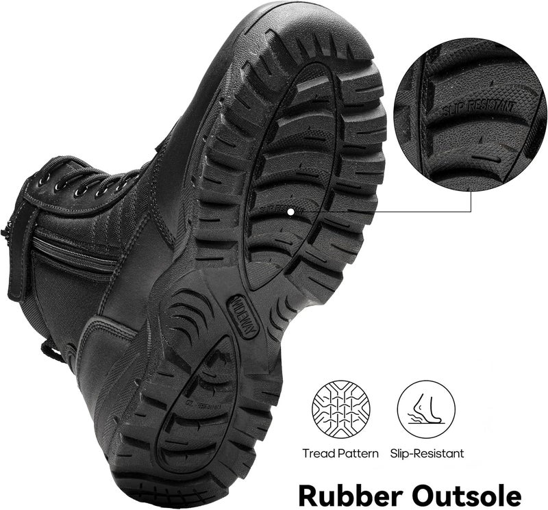 WIDEWAY Men's Military Tactical Combat Boots with Side Zipper - 8 Inch, Black - Image 4