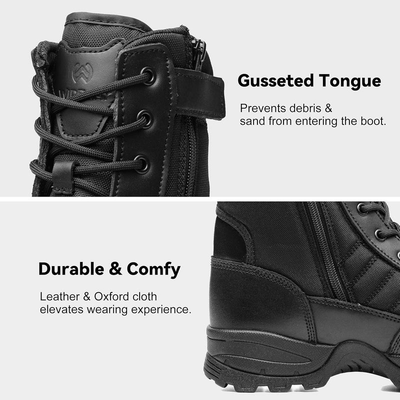WIDEWAY Men's Military Tactical Combat Boots with Side Zipper - 8 Inch, Black - Image 5