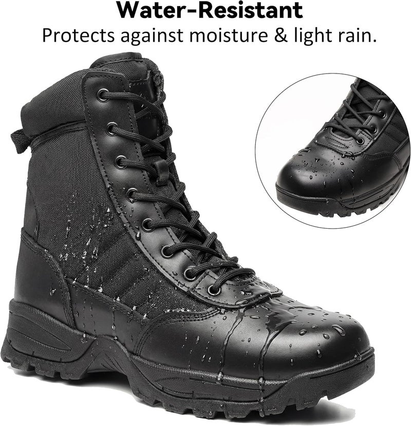 WIDEWAY Men's Military Tactical Combat Boots with Side Zipper - 8 Inch, Black - Image 3