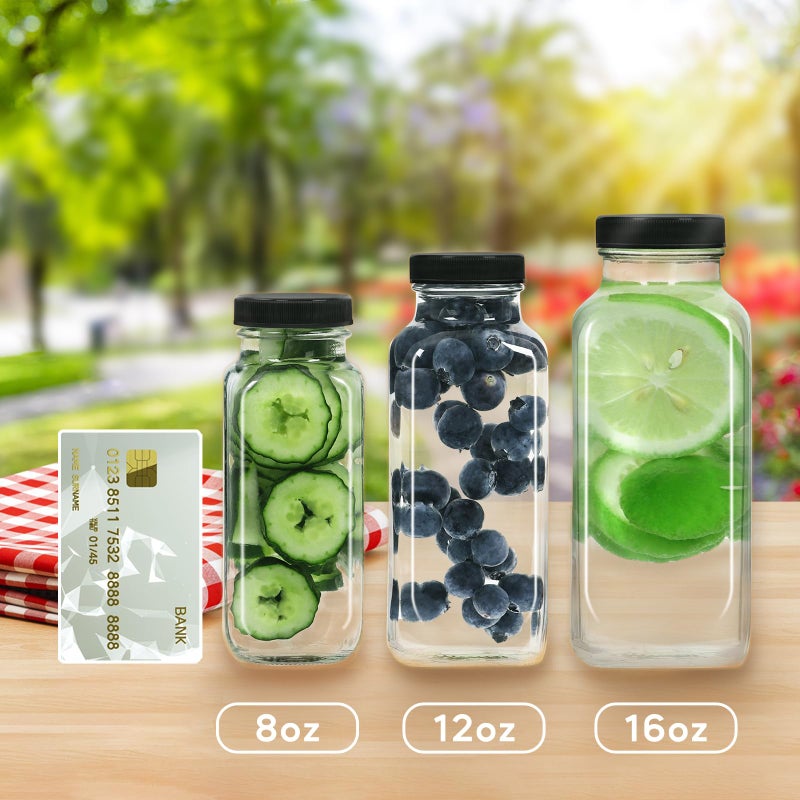 STARSIDE 16 oz Glass Juice Bottles with Lids 3 Pack - Square Reusable Drinking Jars for Juicing, Milk, Kombucha - Includes 1 Bottle Brush, 6 Colored Labels - Image 4