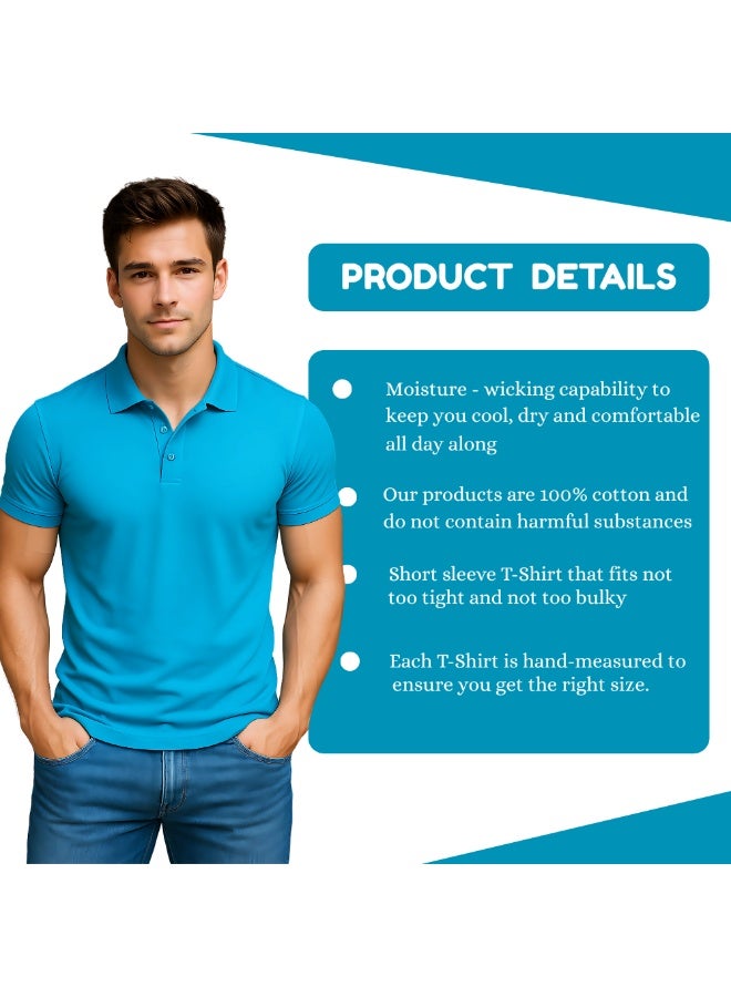 برينت شوب فور مي تي شيرت بولو جولف رجالي بقصّة عادية وأكمام قصيرة من القطن الخالص، 220 جرام لكل متر مربع، ألوان أساسية - Image 3