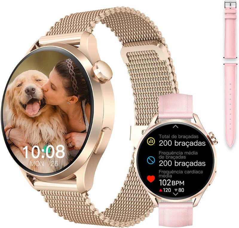 KIESLECT Lora 3 Smart Watch, 1.5" AMOLED Display, Bluetooth Calling, 5ATM 178+ Sports Modes, Dual Strap, Starlight Gold - Image 1
