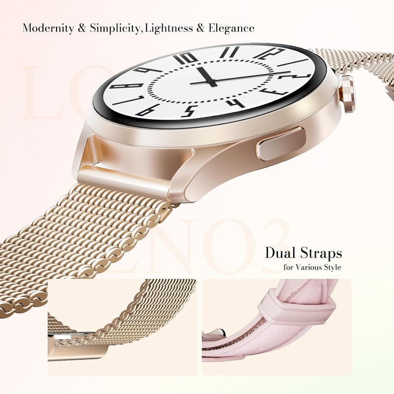 KIESLECT Lora 3 Smart Watch, 1.5" AMOLED Display, Bluetooth Calling, 5ATM 178+ Sports Modes, Dual Strap, Starlight Gold - Image 2