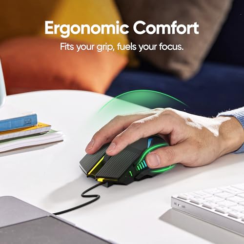 MELOGAGA Wired Gaming Mouse - Lightweight USB Optical Computer Mice with 7-Color RGB LED Lights, 4 Adjustable DPI (1200-3200), 6 Buttons, Ergonomic Design for Windows (S800-Black) - Image 2