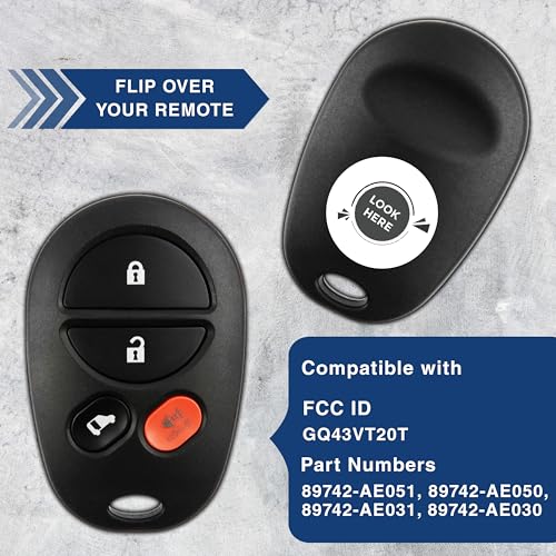 KeylessOption Key Fob Replacement for 2004 2005 2006 2007 2008 2009 2010 2011 2012 2013 2014 2015 2016 2017 2018 Toyota Sienna Keyless Entry Remote Control, 4-Button GQ43VT20T, Self Programming - Image 4