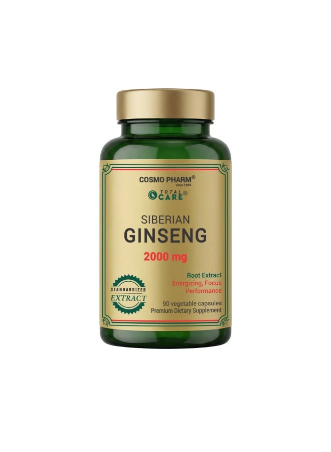 Cosmo Pharm Siberian Ginseng 2000mg | Eleuthero, Supports Energy, Focus & Stress Resilience | 90 Vegetable Capsules - Image 1