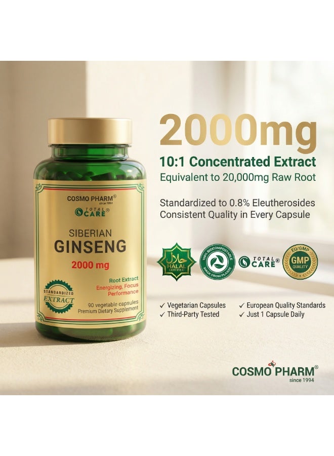 Cosmo Pharm Siberian Ginseng 2000mg | Eleuthero, Supports Energy, Focus & Stress Resilience | 90 Vegetable Capsules - Image 5