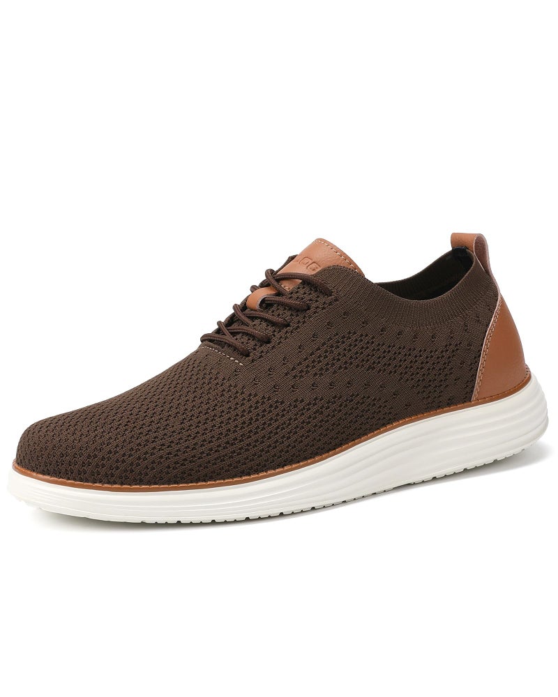 VILOCY Men's Dress Sneakers Oxfords Casual Business Shoes Lace Up Lightweight Walking Knit Mesh Fashion Sneakers Brown, EU43 - Image 5