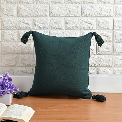 SASHAA WORLD 100% Cotton Cushion Covers with Tassels/Decorative Throw Pillow Set of 2 (45x45 cms, Green) - Image 3