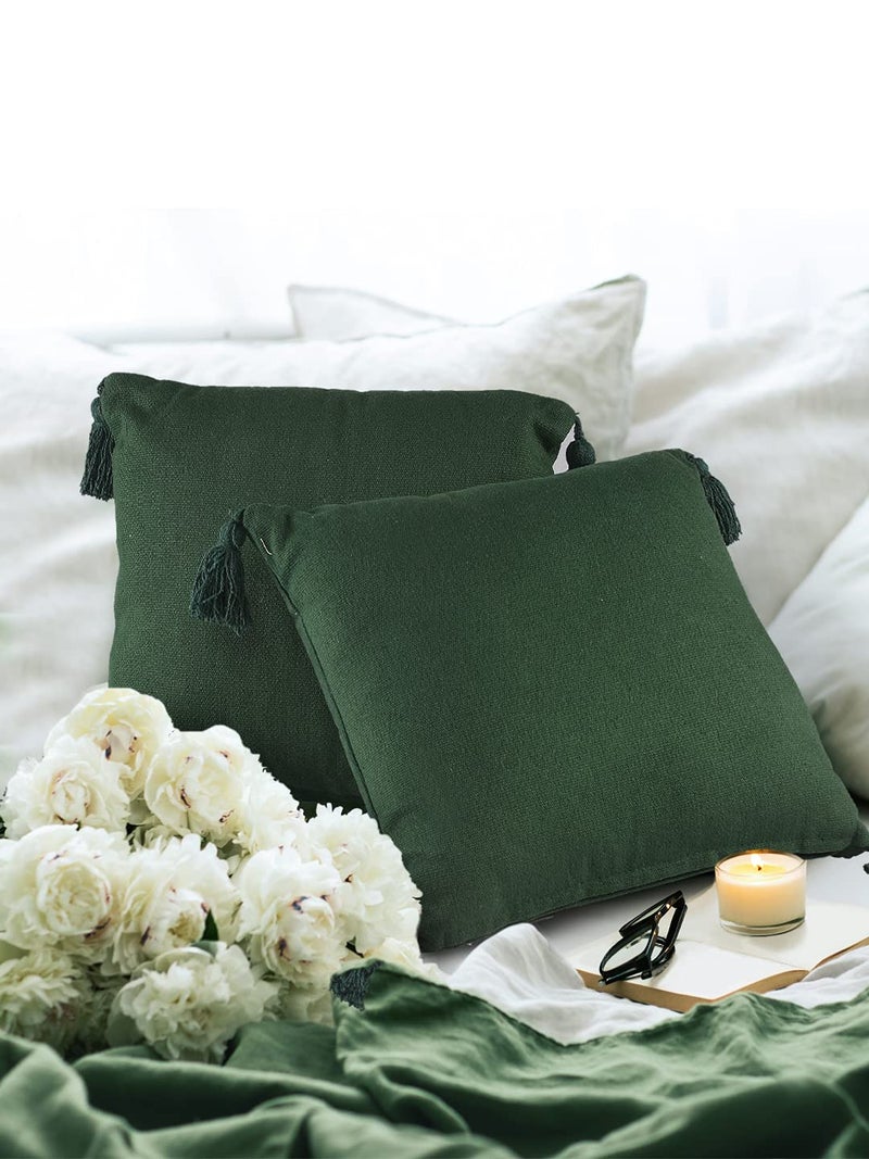 SASHAA WORLD 100% Cotton Cushion Covers with Tassels/Decorative Throw Pillow Set of 2 (45x45 cms, Green) - Image 2