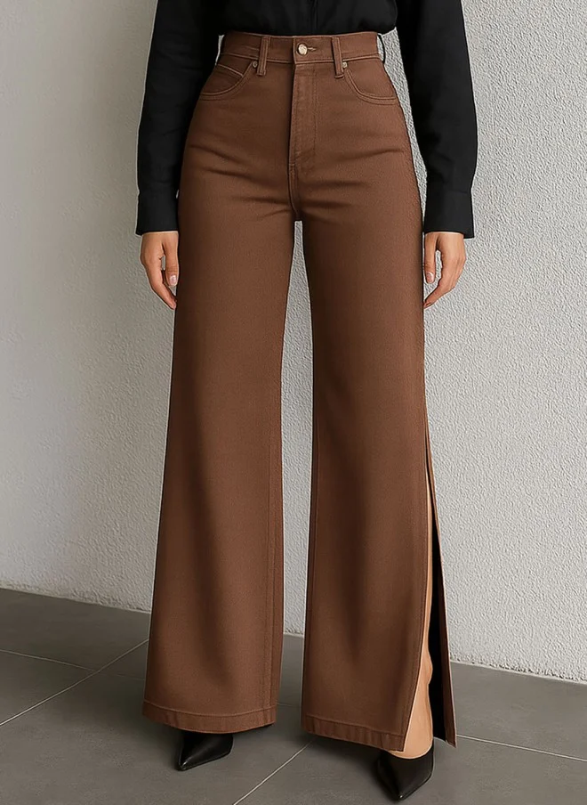 SASSAFRAS Brown Wide Leg High-Rise Jeans for Women