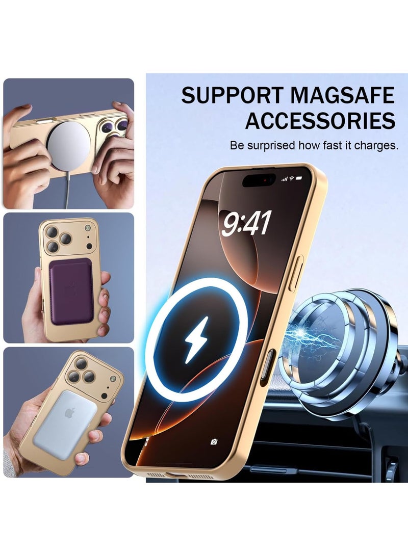 جراب مغناطيسي لهاتف iPhone 17 Pro Max، يأتي مع واقي لعدسة الكاميرا، متوافق مع Magsafe، غطاء هاتف ناعم من مادة TPU للحماية الكاملة، نحيف وناعم ومقاوم للصدمات (ذهبي) - Image 5