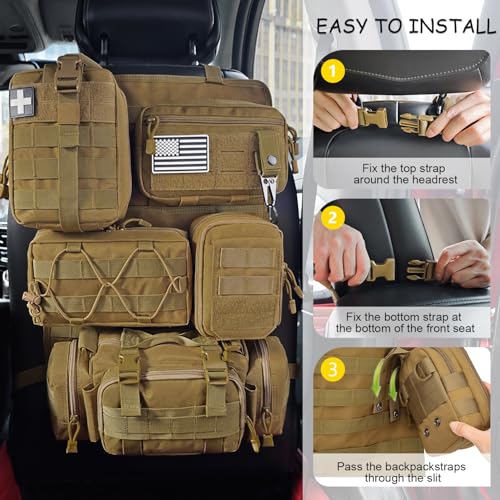 HAMBOLY Tactical Car Seat Back Organizer, 2025 Upgrade Tactical Vehicle Panel Organizer with 5 Detachable Molle Pouch for Car Truck Ford Jeep Vehicle - Image 2