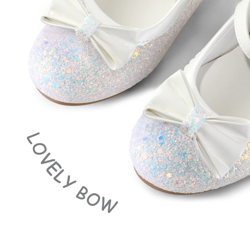K KomForme Girl's Dress Shoes Mary Jane Glitter 1.5 in Low Heel Wedding Party Princess Shoes for Toddler/Little/Big Kids White - Image 4