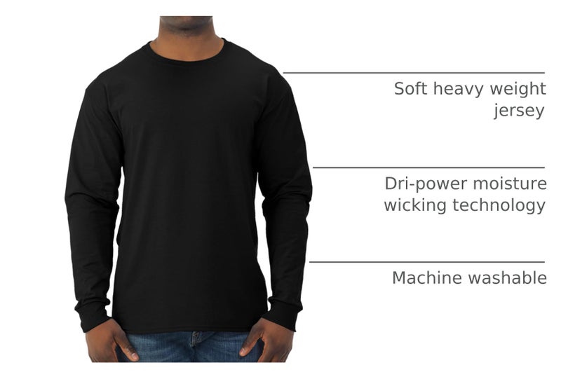 Jerzees Men's Dri-Power Cotton Blend Long Sleeve Tees, Moisture Wicking, Odor Protection, UPF 30+, Sizes S-3X, Black, Large - Image 4