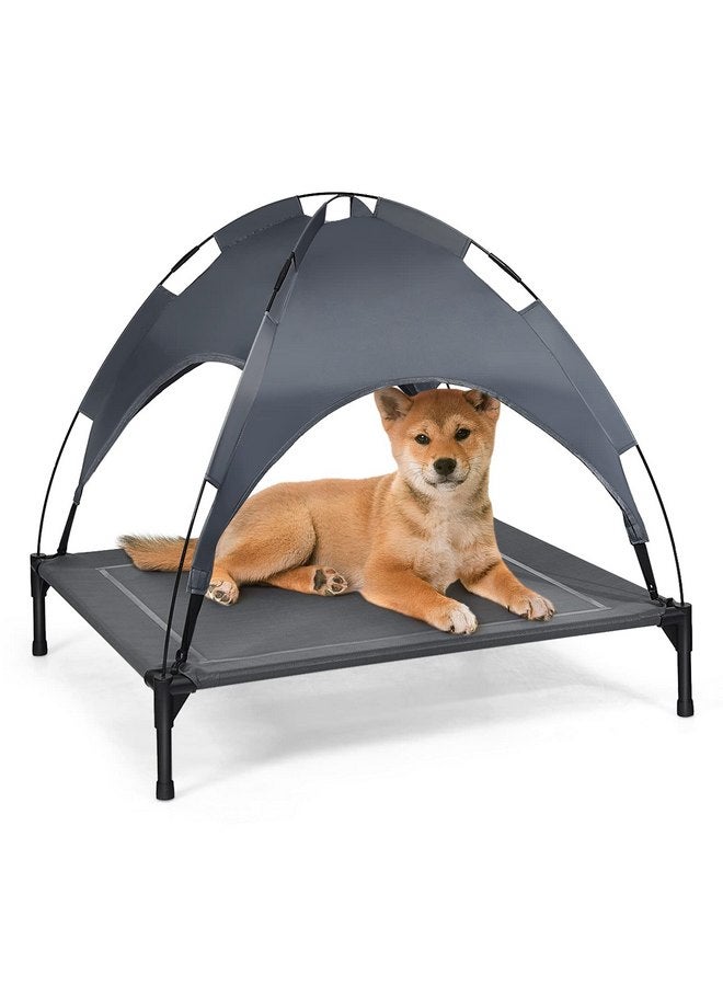Giantex Elevated Dog Bed with Removable Canopy, Portable Raised Pet Cot Cooling Dog Bed for Camping Beach Lawn, Keep Dogs Cats Cool in Summer, Breathable Fabric Steel Frame, Easy Assembly