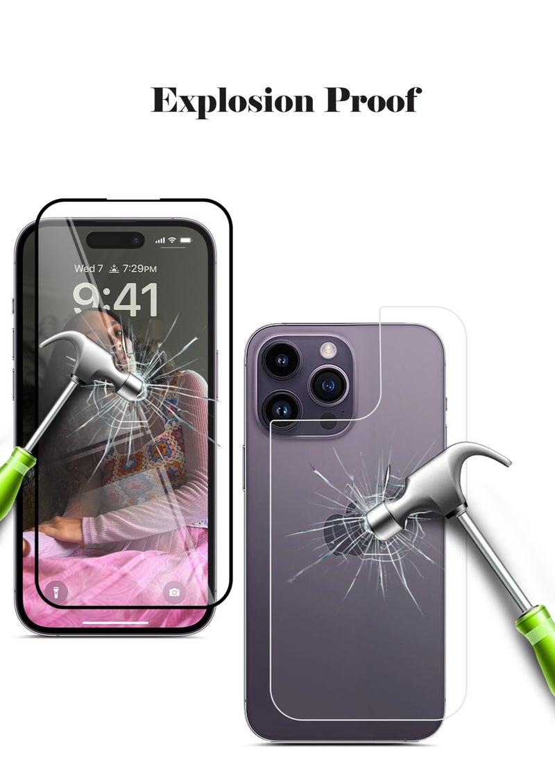 X-HANZ - واقي شاشة زجاجي مقوى 2 في 1 من X-Hanz لهاتف Apple iPhone 14 Pro Max - حماية أمامية وخلفية مضادة للكهرباء الساكنة بسمك 0.3 مم وتركيب خالٍ من الفقاعات - Image 1