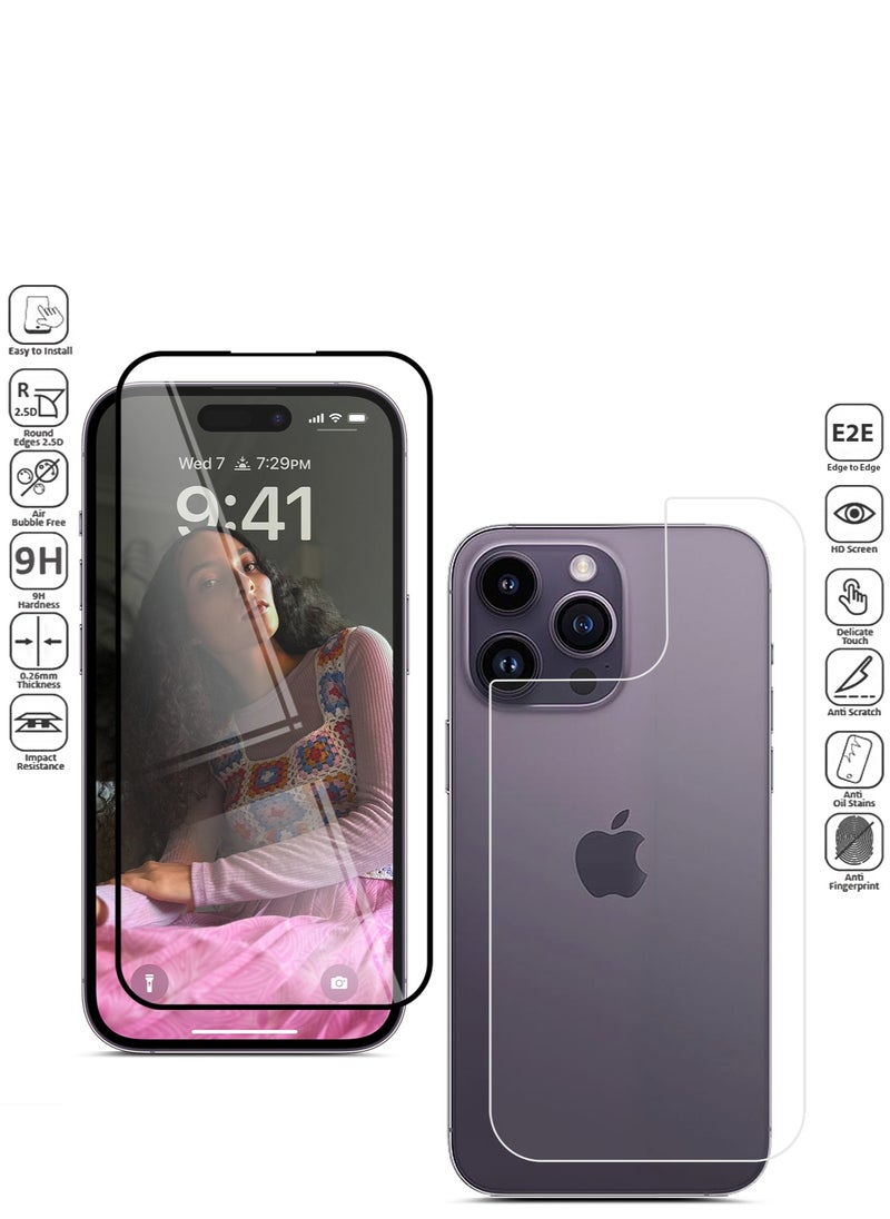 X-HANZ - واقي شاشة زجاجي مقوى 2 في 1 من X-Hanz لهاتف Apple iPhone 14 Pro Max - حماية أمامية وخلفية مضادة للكهرباء الساكنة بسمك 0.3 مم وتركيب خالٍ من الفقاعات - Image 1